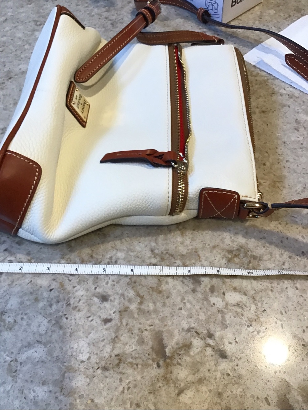 Dooney & Bourke White Pebbled Leather Crossbody with Brown Trim - Picture 4 of 4